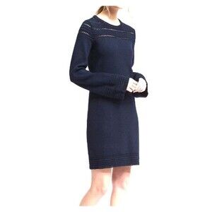 Banana Republic Womens Crochet Trim Sweater Dress Navy Minimalist Elegant Sz XS